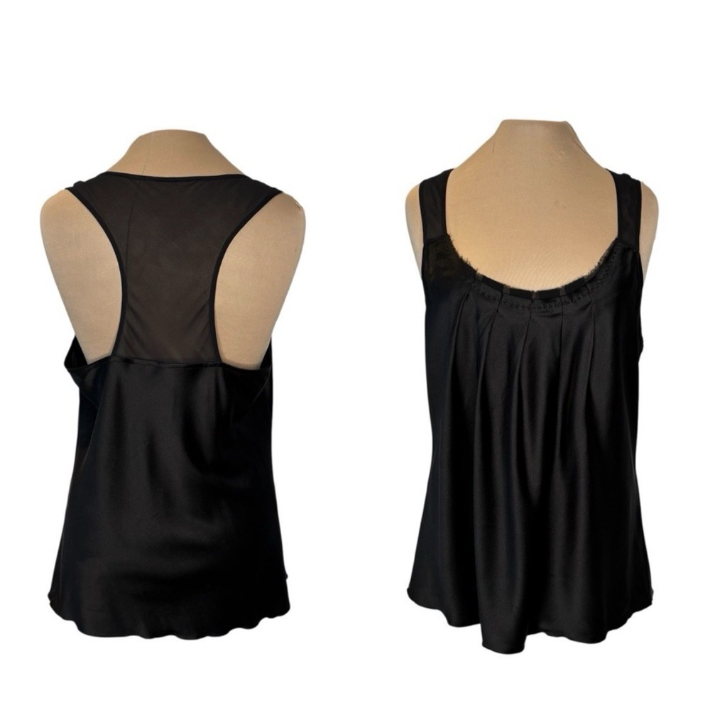 Club Monaco Tank Top Women L Black Excellent Mesh Racerback Pleated 00400245